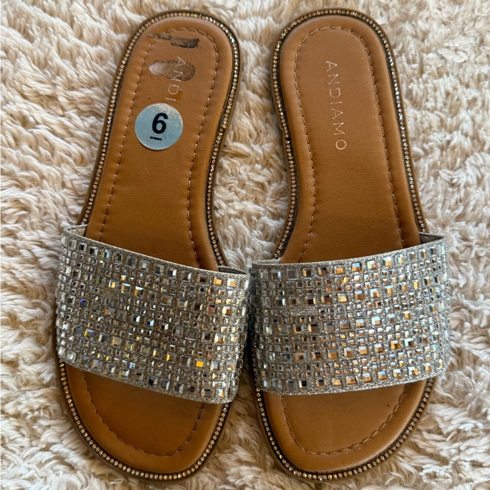 Andiamo Women's Sparkling Silver Slide Sandals
